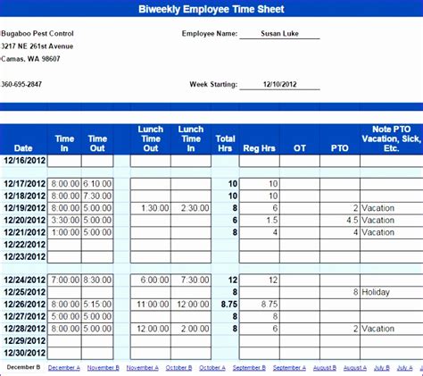6 Excel Timesheet Template With Overtime Excel Templates