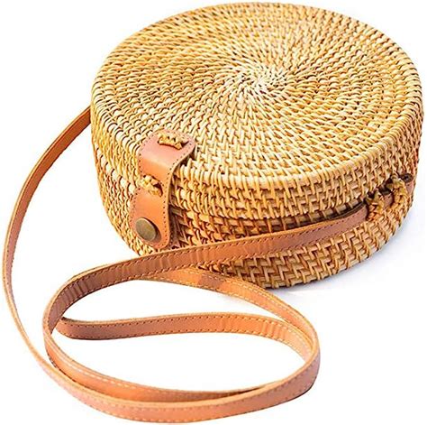 Xiej Rattan Taschen Für Frauen Handgefertigte Wicker Woven Geldbörse Handtasche Kreis Boho