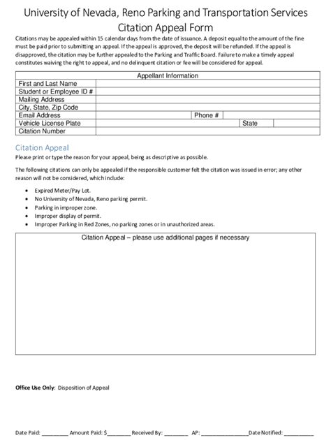 Nv Unr Citation Appeal Form Fill Out And Sign Printable Pdf Template