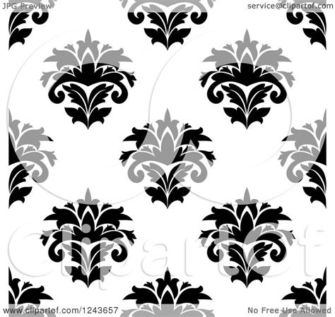 Clipart Of A Seamless Background Pattern Of Black And White Damask
