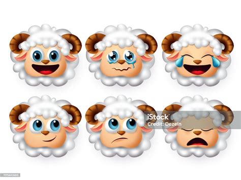 Emojis Domba Vektor Set Emotikon Dan Ikon Domba Dan Domba Wajah Kepala