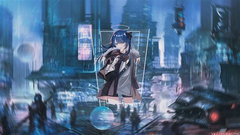 Blue Hair Anime Anime Girls Picture In Picture Cyberpunk Mostima