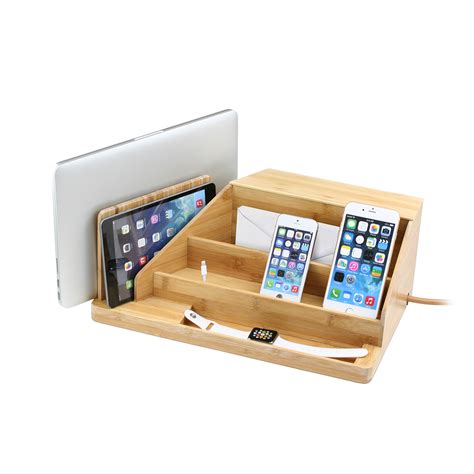 All In One Multi Charging Station Organizer Eco Friendly Bamboo