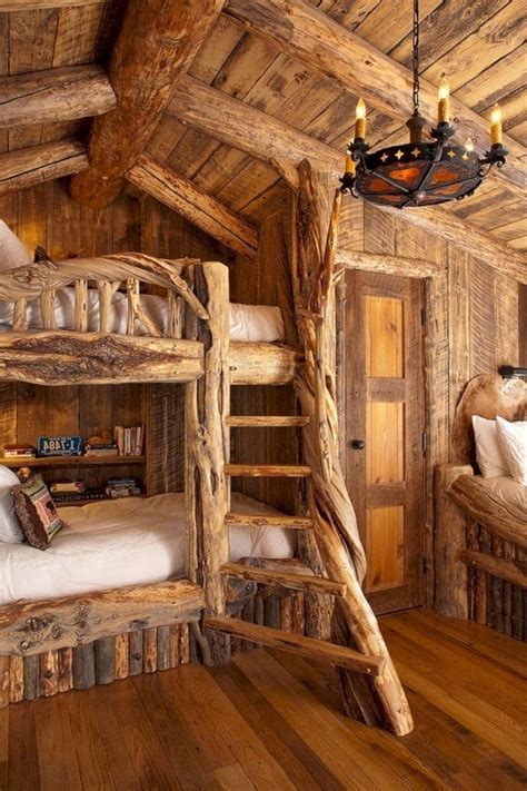 Wildlife tapestry pillows and throws dress up pine and cedar rustic furniture. 15+ Innovative Log Cabin Themed Bedroom for Kids | Country ...