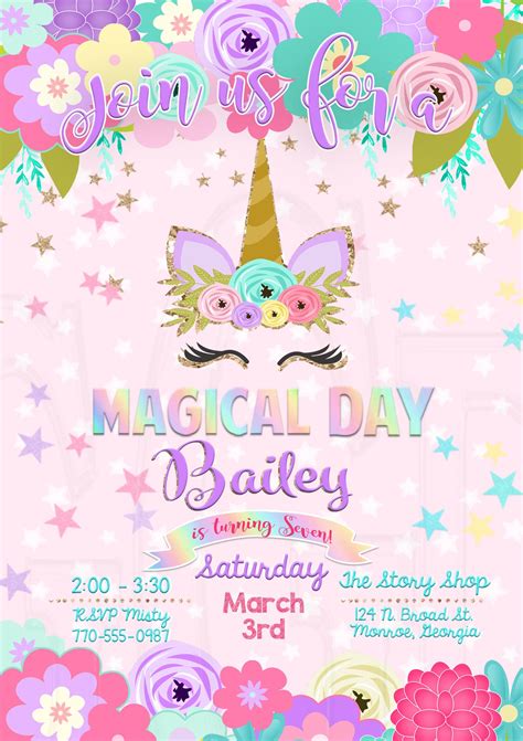 unicorn birthday invitation digital file by