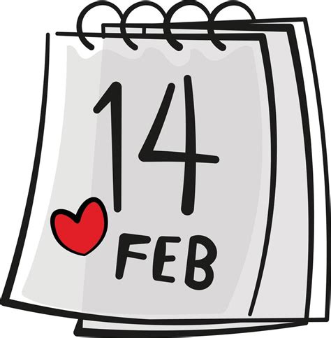 14th February Calendar Date Line Drawing With Red Heart Valentines Day