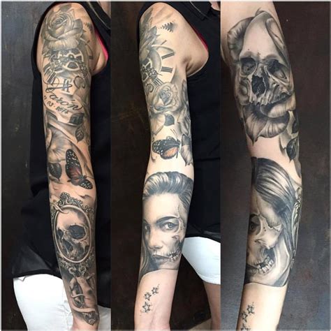 Realistic Full Sleeve With Portrait Of Woman Mirror