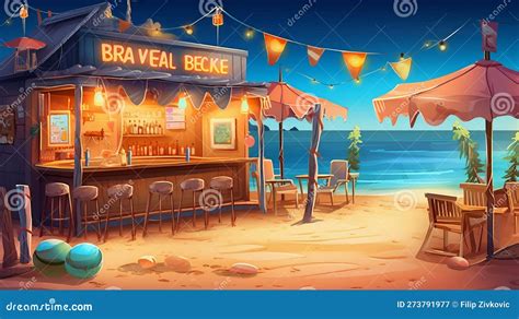 Summer Beach Bar Party Vibes Illustration Generative Ai Stock