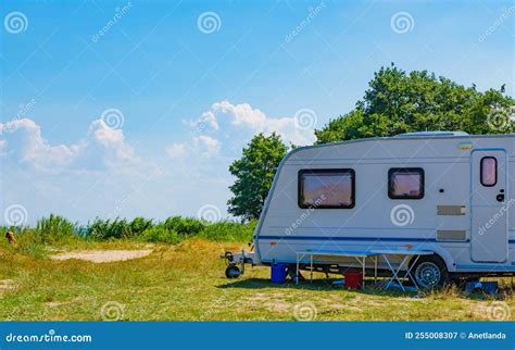 Caravan Trailer Camping On Nature Stock Image Image Of Travel Mobile