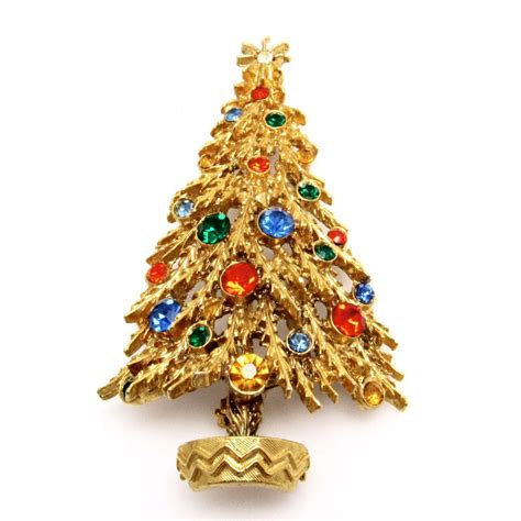 Vintage Rhinestone Christmas Tree Brooch Signed Art Christmas Tree
