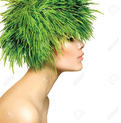 Beauty Spring Woman With Fresh Green Grass Hair With Images Grass