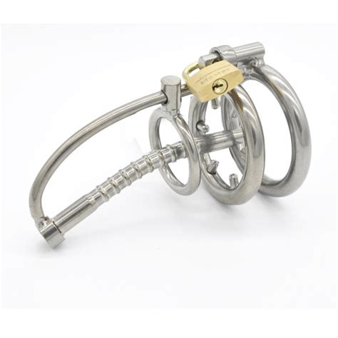 Male Chastity Cage Metal Cock Ring Stainless Steel Chastity Cage With Urethral Insert Penis Plug