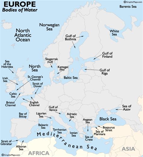 Europe Bodies Of Water Map Very Detailed Only Really Need North