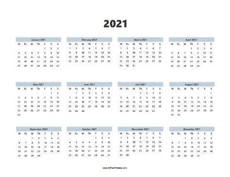2021 12 Month Calendar Printable Yearmon