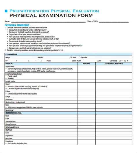 sample physical exam templates   psd word