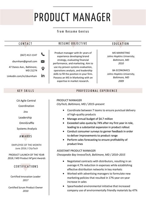 Product Manager Resume Sample And Writing Tips Resume Genius Resume