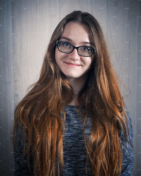 Portrait Of A Beautiful Young Girl With Glasses High Quality Beauty