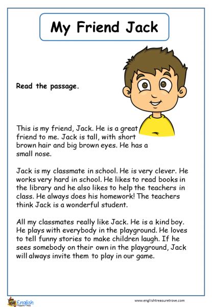 My Friend Jack English Comprehension Worksheet English Treasure Trove
