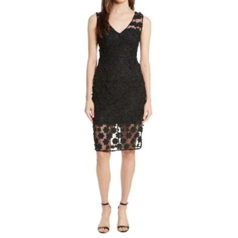 Milly Dresses Milly Black Lace Mari Floral Applique Sheath Dress