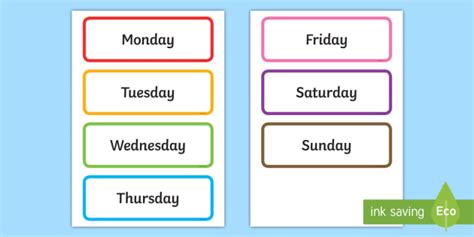 days   week display cards teacher