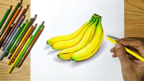 Lukisan 3d Buah Pisang Menggambar Dengan Menggunakan Pensil Warna Youtube