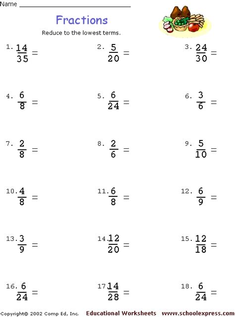 Reducing Fractions Worksheet | 6th Math | Pinterest