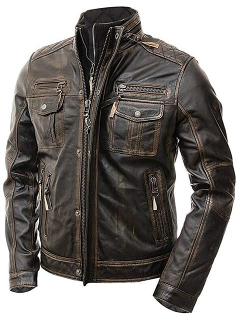 Cafe Racer Distressed Brown Leather Motorcycle Jacket Xtremejackets