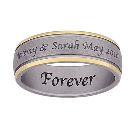 Mens 70mm Engravable Wedding Band In Two Tone Titanium 2 Lines In