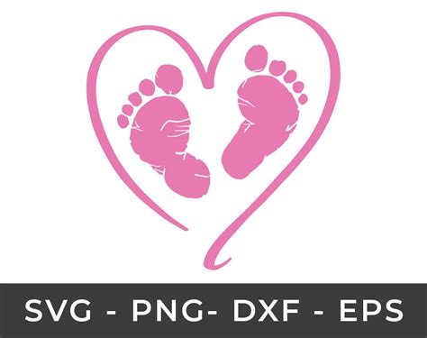 Detailed Baby Footprint Pink Pink Baby Feet Heart Svg Instant Download