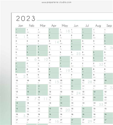 2023 Yearly Wall Calendar Printable Mint Tones A1 To A4 Etsy Uk