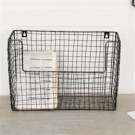 Wall Mounted Wire Baskets Storage Set Of 2 Gray Country