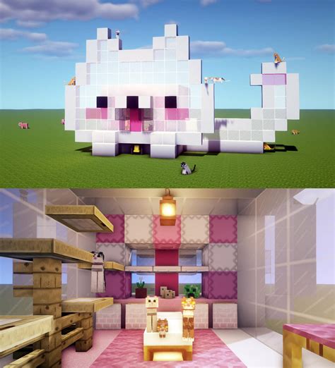 I Built A White Cat House The Bedroom Is Cats Body😺 Rminecraft