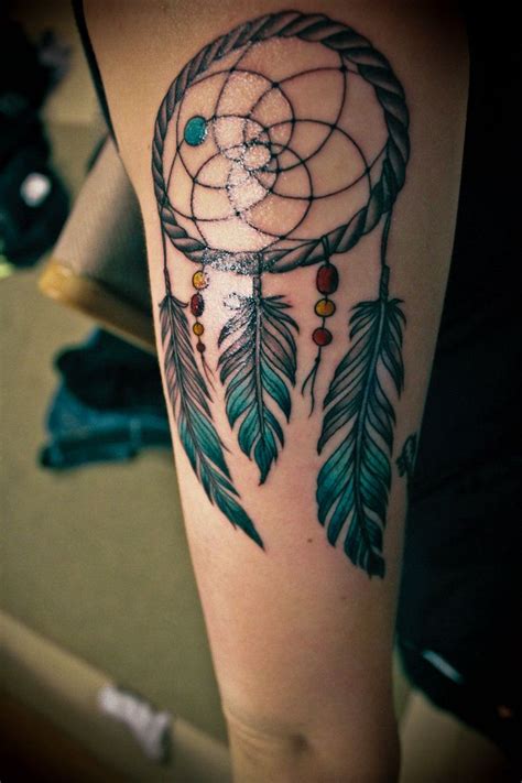A Womans Leg With A Tattoo On It That Has An Image Of A Dream Catcher