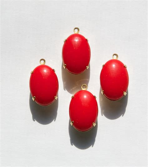 Vintage Opaque Red Stone In 1 Loop Brass Setting 16x11mm Etsy