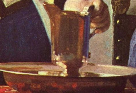 Vermeer's young woman holding a water jug (1662) is the quintessential example of genre painting of the interior for the artist. Young Woman with a Water Pitcher | artble.com
