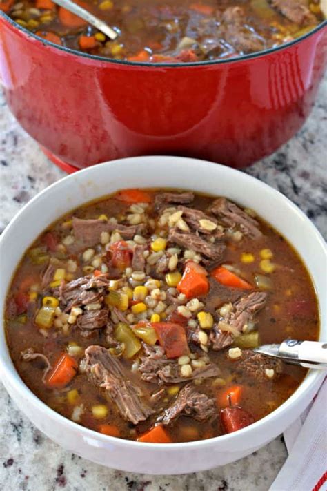 Perfect for a cool fall or winter day. Beef and Barley Soup (A Healthy Easy Family Favorite)