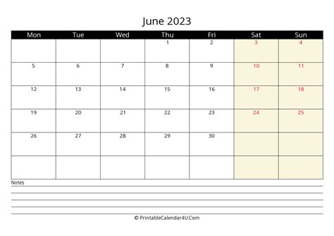 2023 June Calendars Printablecalendar4ucom