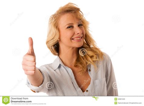 Woman Gesturing Success With Her Hand Showing Ok Sign Thumb Up I Stock