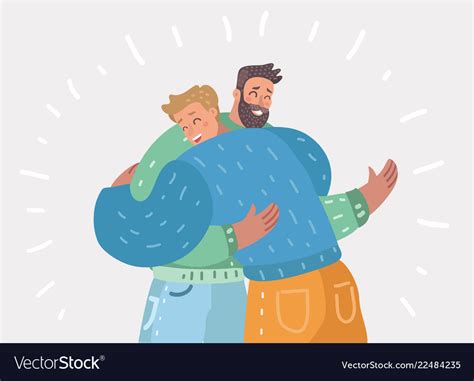 Male Friendship Two Happy Guys Hug Each Other Vector Image