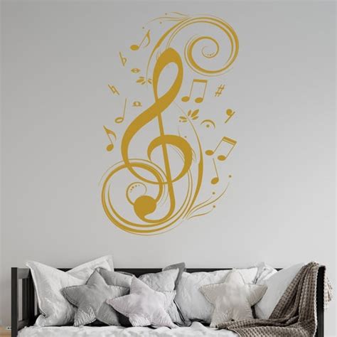 Wall Decal Treble Clef Music Note Floral Patterns Musical Etsy