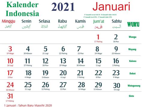Kalender Bulan Januari Tahun 2021 Lengkap Hari Libur Nasional