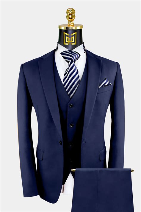 High Quality With Low Price Mens 3 Piece Suit Navy Blue Classic Slim Fit Wedding Prom Office