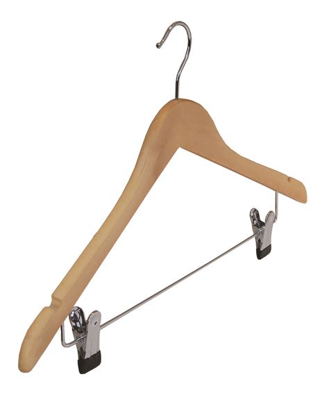 Natural Wooden Suit Hanger With Drop Bar And Clips