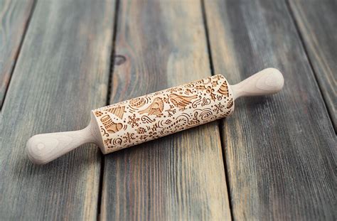 Christmas Pattern Laser Cut Wooden Embossing Rolling Pin Etsy