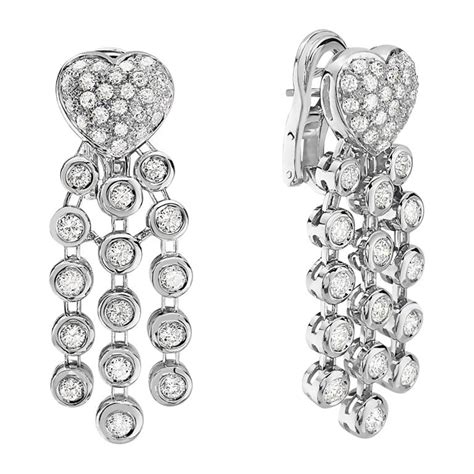 Chandelier Diamond 18 Karat White Gold Dangle Hook Earrings For Sale At