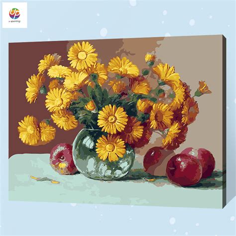 Frameless Digital Painting By Number Daisy Floral Flower Acrylic Paint