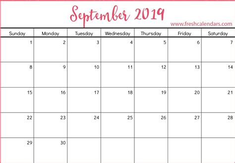 September 2019 Calendar Printable Fresh Calendars Calendar