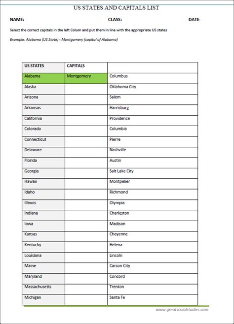 Free printable 50 states and capitals list, a great learning resource to have for your classroom. US states and capitals list, us states alphabetical, work ...