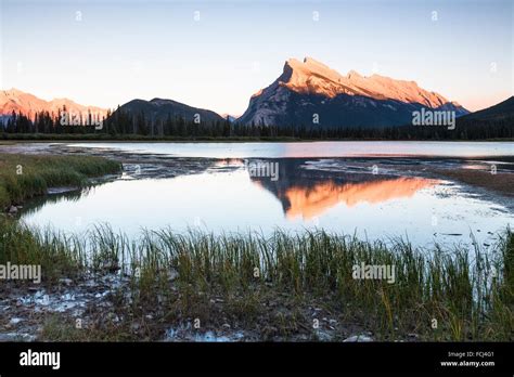 Mount Rundle And Vermillion Lake At Sunset In The Banff National Park