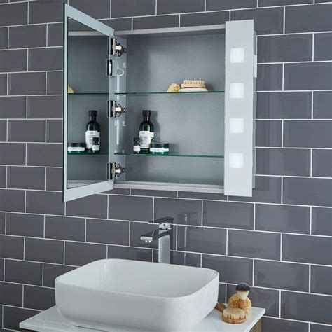 Pebble Grey Rowan Illuminated Led Bathroom Mirror Cabinet With Shaver Socket And Concealed